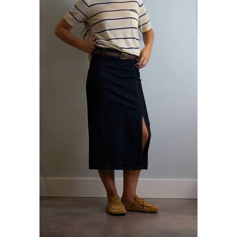 NEW TWP denim skirt with seams in dark stone